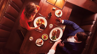 overhead shot of couple dining